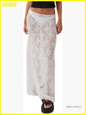 See Through Lace Maxi Skirt Flowy Bohemian Beach Skirt